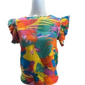 Nooworks Tropico Linen Ruffle Top Shirt Size XS